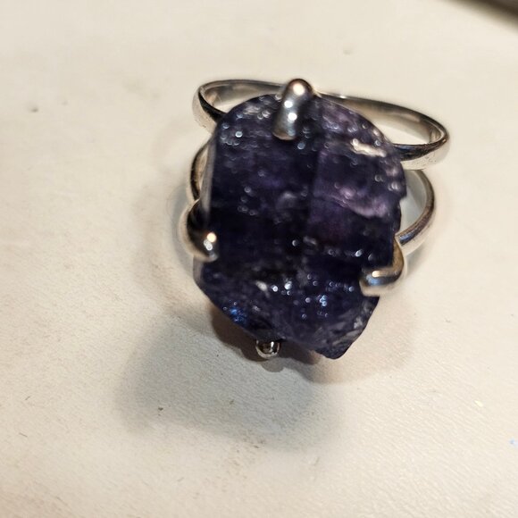 Aryo Raw Rough Purple Tanzanite & 925 Sterling Silver Statement Ring Size 10 - Picture 8 of 11